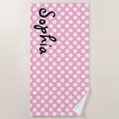Aangepaste handdoek met roze en witte poka-dots (Voorkant)