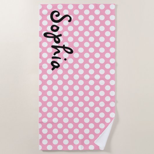 Aangepaste handdoek met roze en witte poka-dots (Voorkant)