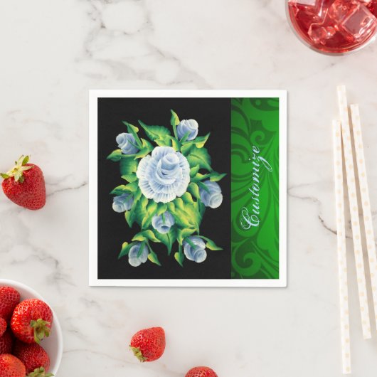 Aangepaste handgeschilde blauwe Rozen Napkins Servetten (Insitu)
