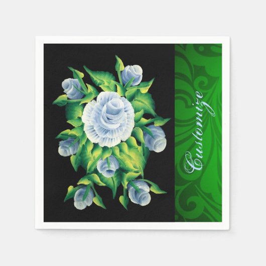 Aangepaste handgeschilde blauwe Rozen Napkins Servetten (Voorkant)