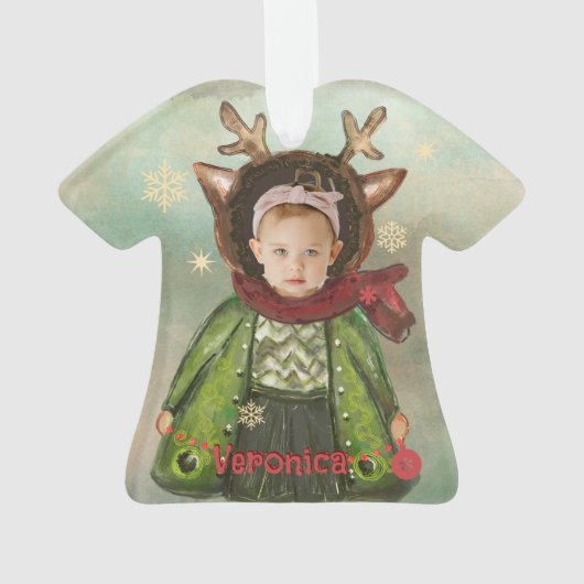 Aangepaste handgeschilderde herten foto Kinder Ornament (achterkant)