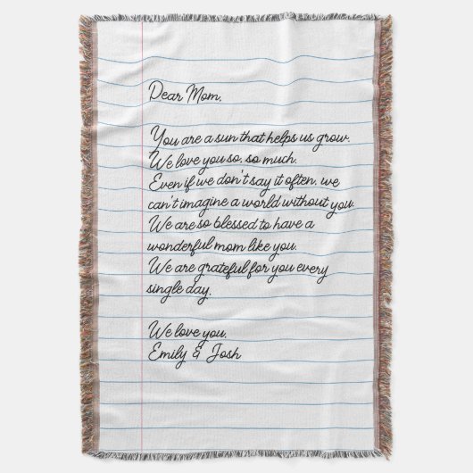 Aangepaste Handgeschreven Brief aan Mam Gooi Deken (Voorkant Verticaal)