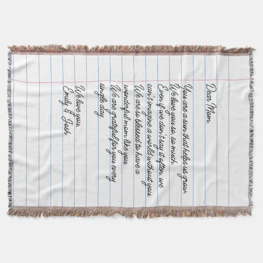 Aangepaste Handgeschreven Brief aan Mam Gooi Deken (Voorkant)