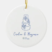 Aangepaste handgeschreven Franse blauwe Doodle bru Keramisch Ornament (Voorkant)