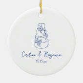 Aangepaste handgeschreven Franse blauwe Doodle bru Keramisch Ornament (Achterkant)