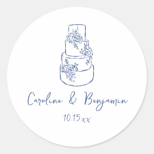 Aangepaste handgeschreven Franse blauwe Doodle bru Ronde Sticker (Voorkant)