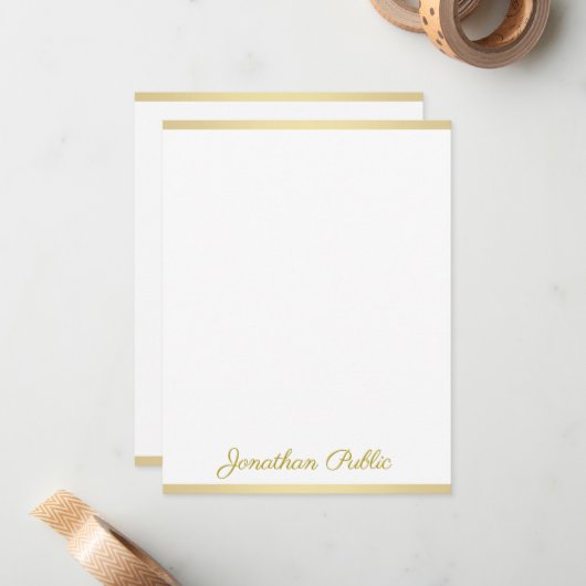 Aangepaste handgeschreven gouden script tekst Sjab Notitiekaartje (Voorkant / Achterkant in situ)