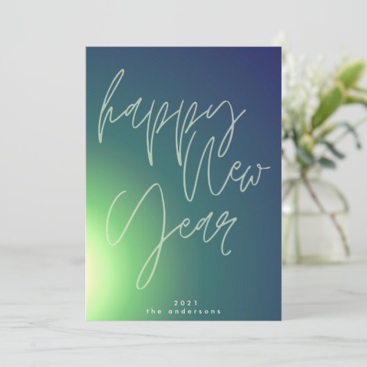 Aangepaste handgeschreven Happy Nieuwjaar gradiënt Feestdagenkaart (Staand voorkant)
