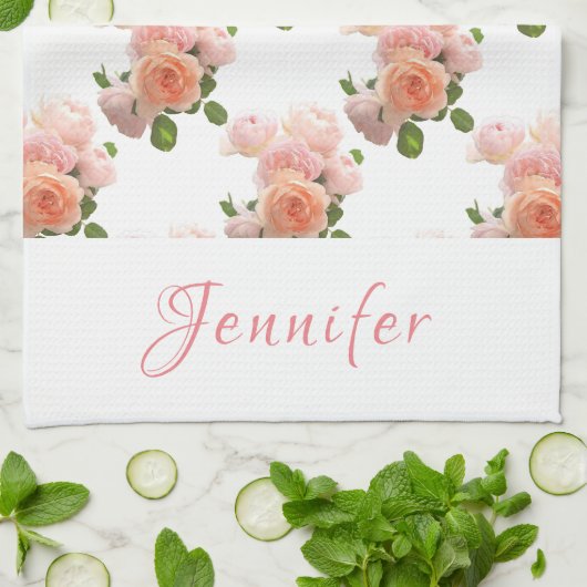 Aangepaste handgeschreven Waterverf roze Script Ro Theedoek (Gevouwen)