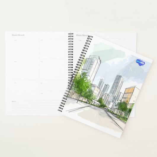 Aangepaste handgetekende groene stad illustratie & planner (Display)