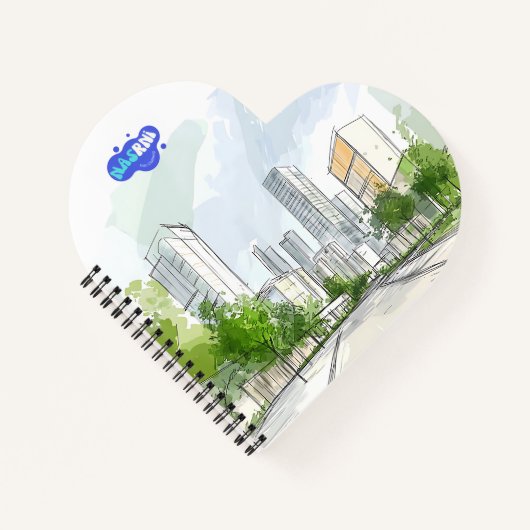 Aangepaste handgetekende groene stadsillustratie & notitieboek (Voorkant)