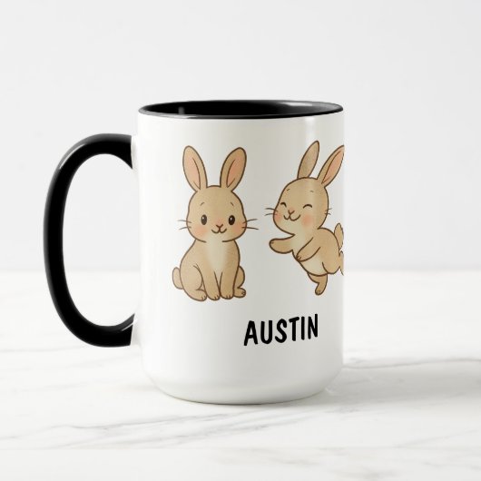 Aangepaste handgetekende knuffel konijn koffie mok (Links)