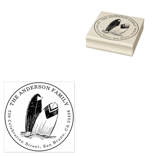 Aangepaste handgetekende surfplanken rond retourad rubberstempel (Gestempeld)