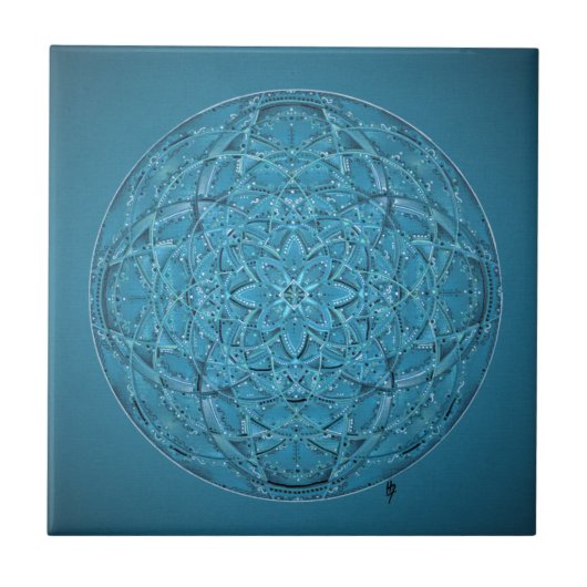 Aangepaste handgetrokken blauwe mandala tegeltje (Voorkant)