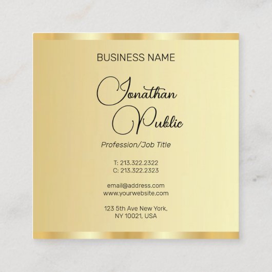 Aangepaste handschrift script Faux Gold Sjabloon Vierkante Visitekaartje (Achterkant)