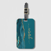 Aangepaste handtekening Blauwgroen blauw Gold Agat Bagagelabel (Voorkant (verticaal))