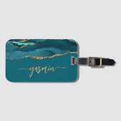 Aangepaste handtekening Blauwgroen blauw Gold Agat Bagagelabel (Voorkant (horizontaal))