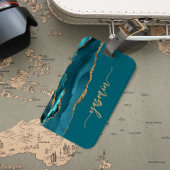 Aangepaste handtekening Blauwgroen blauw Gold Agat Bagagelabel