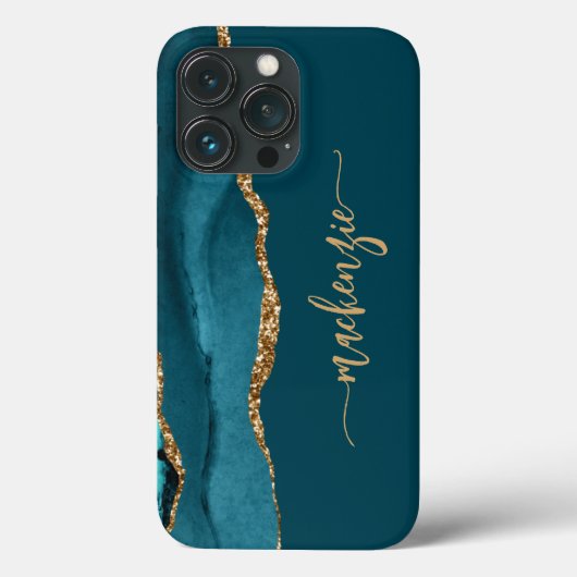 Aangepaste handtekening Blauwgroen blauw Gold Agat Case-Mate iPhone Case (Achterkant)
