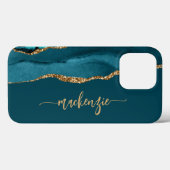 Aangepaste handtekening Blauwgroen blauw Gold Agat Case-Mate iPhone Case (Achterkant (horizontaal))