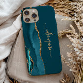 Aangepaste handtekening Blauwgroen blauw Gold Agat Case-Mate iPhone Case