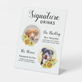 Aangepaste handtekening Drinken Zonnebloemen Pet W Reclamebord Met Voetstuk (Voorkant)