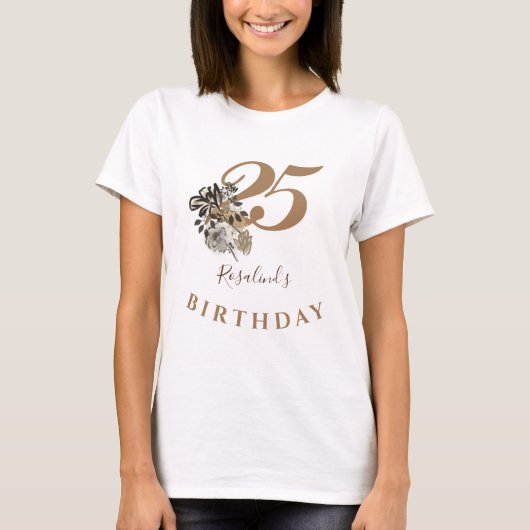Aangepaste handtekening Gold Floral Birthday T-shirt (Voorkant)