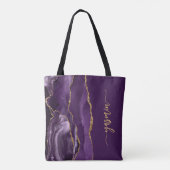 Aangepaste handtekening Paars Gold Agate Tote Bag (Achterkant)
