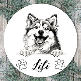 Aangepaste handtekening Pomsky-hond Ronde Sticker