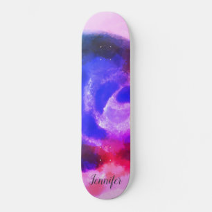 Aangepaste handtekening Roze Paarse waterverf bloe Persoonlijk Skateboard