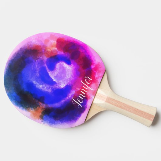 Aangepaste handtekening Roze Paarse Waterverf Flor Tafeltennisbatje (Zijkant)