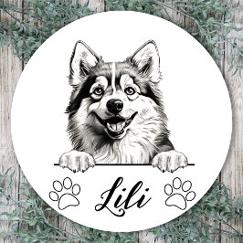 Aangepaste handtekening van Pomsky-hond Ronde Sticker