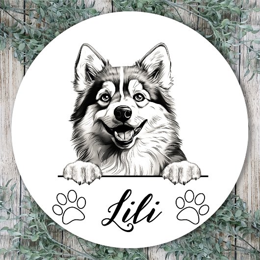 Aangepaste handtekening van Pomsky-hond Ronde Sticker
