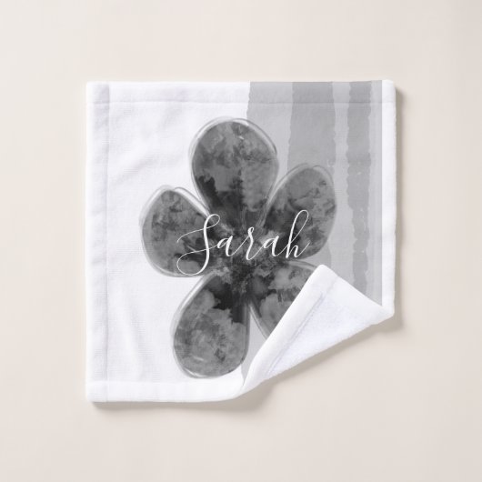 Aangepaste handtekening zwarte Floral Abstract Washandje (Wasdoekje)