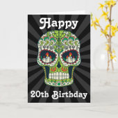 Aangepaste Happy 20th Birthday Sugar Skull Kaart (Gele Bloem)