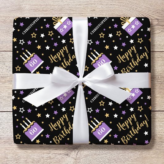 Aangepaste Happy 60th Verjaardagstaart Cadeaupapier