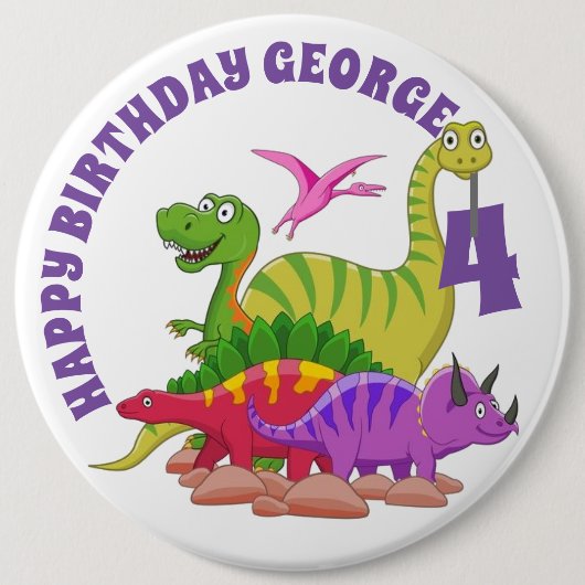 Aangepaste Happy Birthday Badge - Dinosaurussen Ronde Button 6,0 Cm (Voorkant)