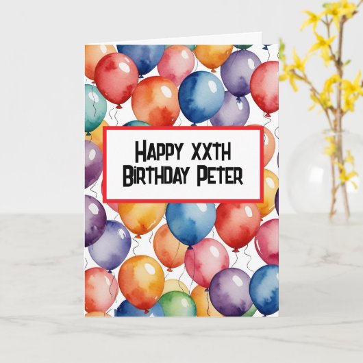 Aangepaste Happy Birthday ballonnen WATERVERF Kaart (Gele Bloem)