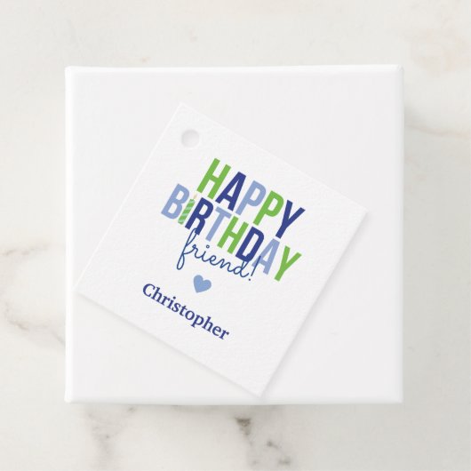 Aangepaste Happy Birthday Blauw Groen Cadeau Label (In situ)