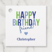 Aangepaste Happy Birthday Blauw Groen Cadeau Label (Voorkant)