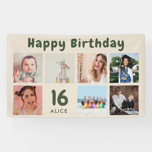 Aangepaste Happy Birthday-feest Fotocollage Banner (Horizontaal)