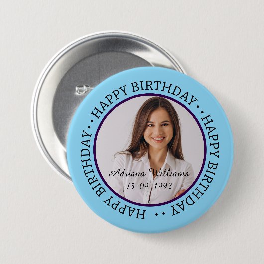 Aangepaste Happy Birthday Foto en Age Name Button (Voorkant /achterkant)