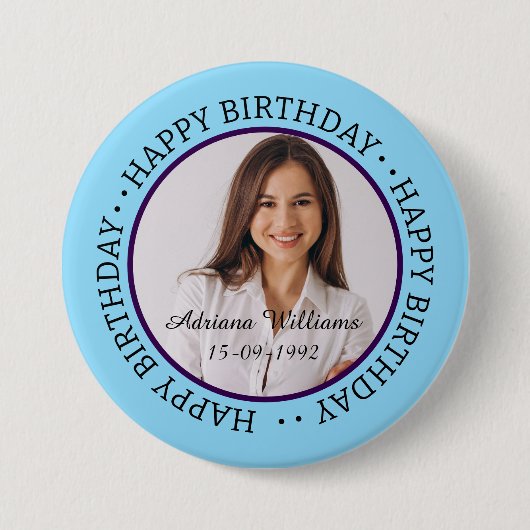 Aangepaste Happy Birthday Foto en Age Name Button (Voorkant)