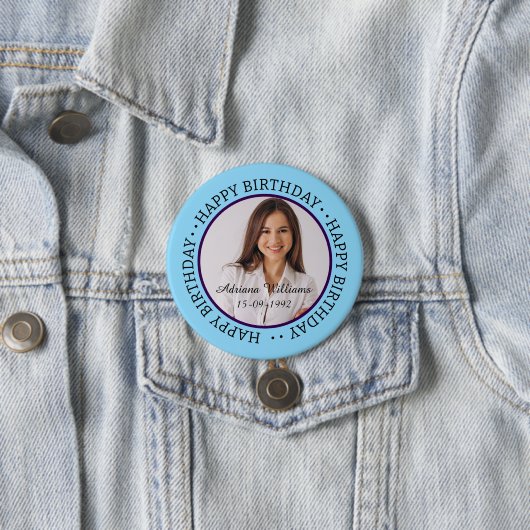 Aangepaste Happy Birthday Foto en Age Name Button (In situ)