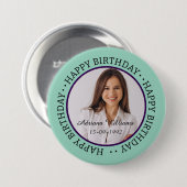 Aangepaste Happy Birthday Foto en Age Name Button (Voorkant /achterkant)