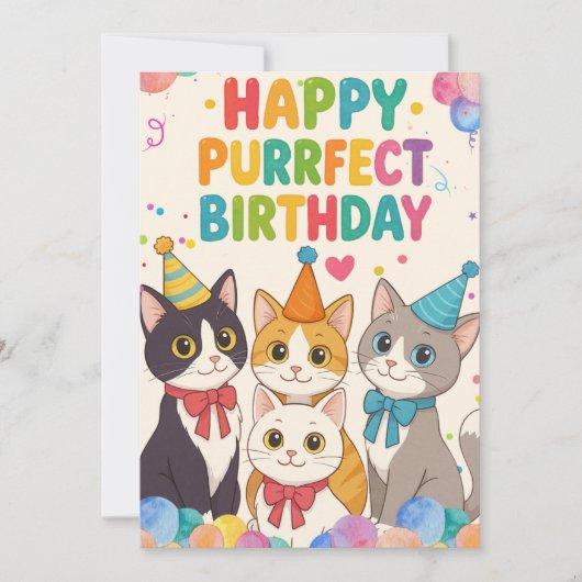 Aangepaste Happy Birthday Kaart met Schattigee kat (Voorkant)