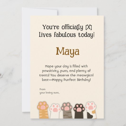 Aangepaste Happy Birthday Kaart met Schattigee kat (Achterkant)