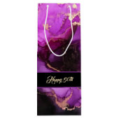 Aangepaste Happy Birthday Paars Black Gift Bag Wijn Cadeautas (Achterkant)