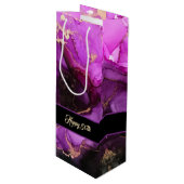 Aangepaste Happy Birthday Paars Black Gift Bag Wijn Cadeautas (Voorkant Gekanteld)