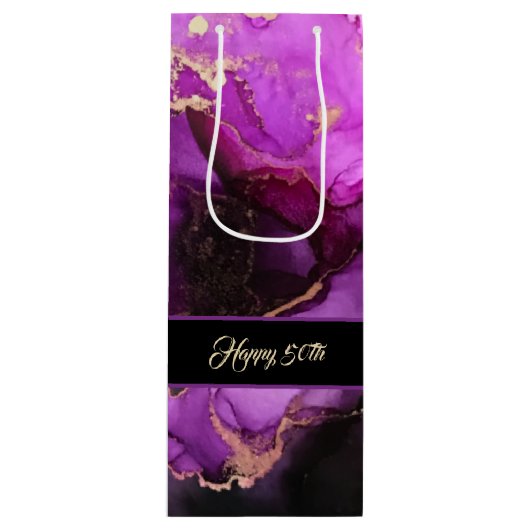 Aangepaste Happy Birthday Paars Black Gift Bag Wijn Cadeautas (Voorkant)